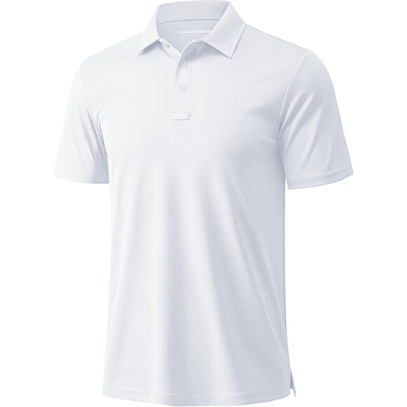 Men's White Short Sleeve Quick Dry Collared Moisture Wicking Polo Shirts